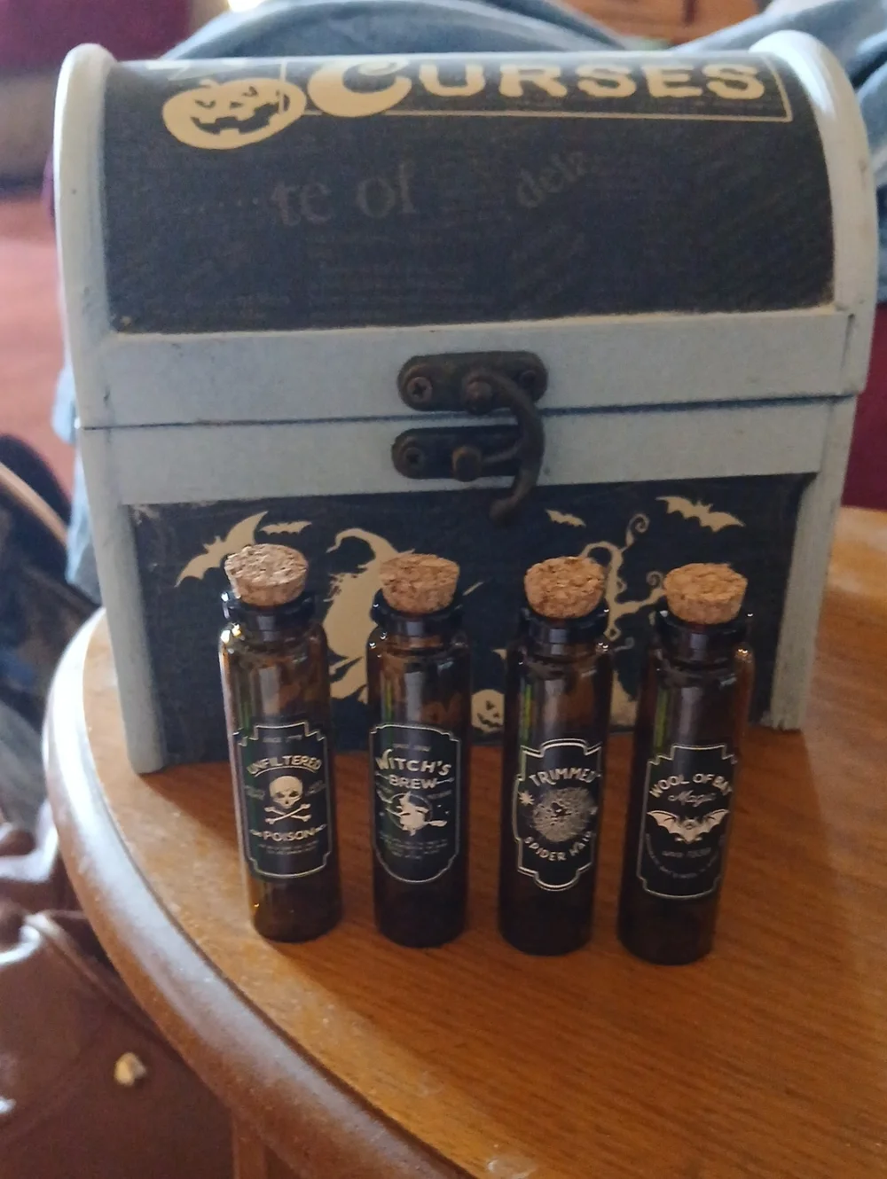 Halloween Witch Potion Glass Vials Set - Black With Case Decor